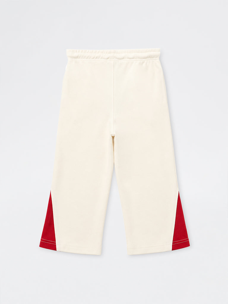 HOP Kids Boys Off-White Colour-Blocked Mid-Rise Cotton Track Pants