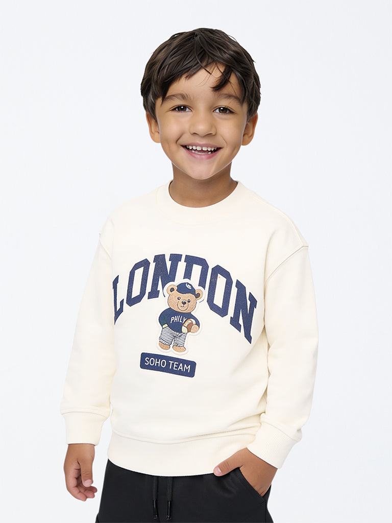 HOP Kids Boys Off-White Printed Cotton Sweatshirt