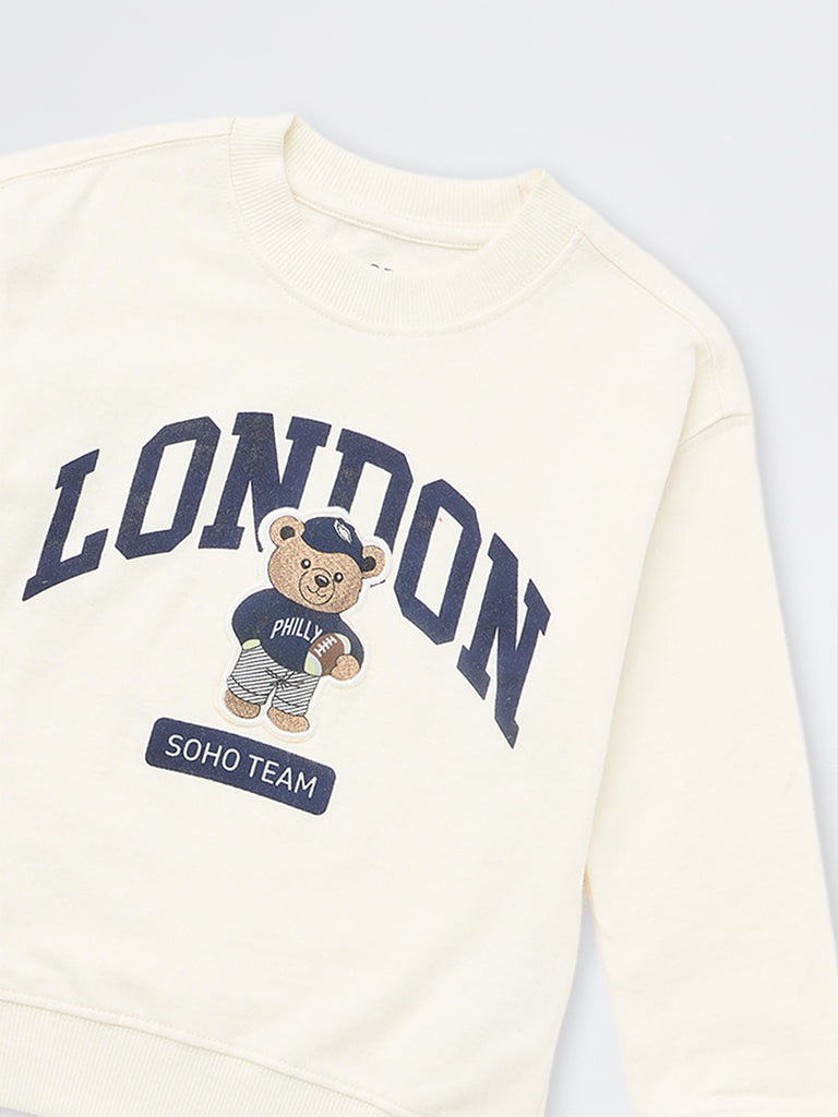 HOP Kids Boys Off-White Printed Cotton Sweatshirt