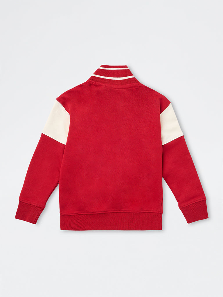 HOP Kids Boys Red Text Embroidered Quarter-Zip Sweatshirt