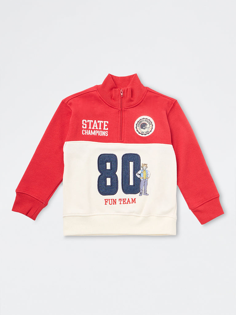 HOP Kids Boys Multicolour Embroidered Quarter-Zip Cotton-Blend Sweatshirt