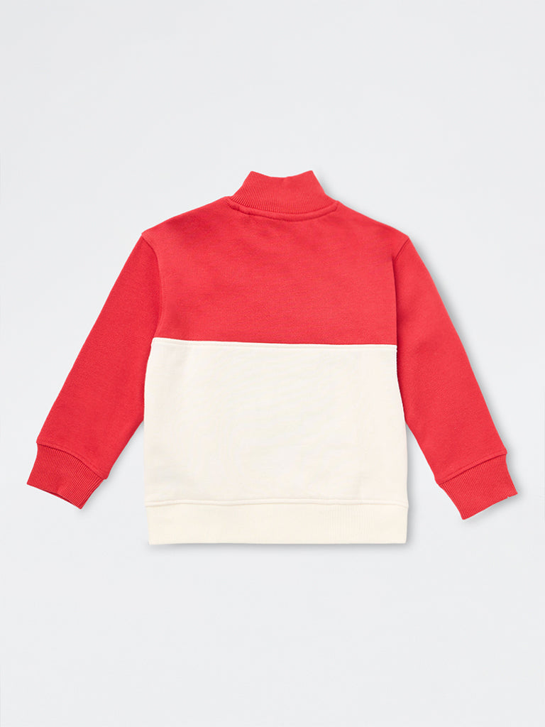 HOP Kids Boys Multicolour Embroidered Quarter-Zip Cotton-Blend Sweatshirt