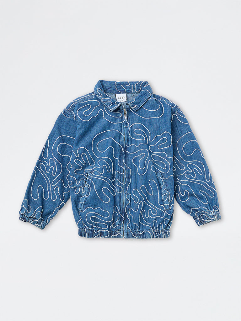 HOP Kids Boys Blue Embroidered Denim Jacket