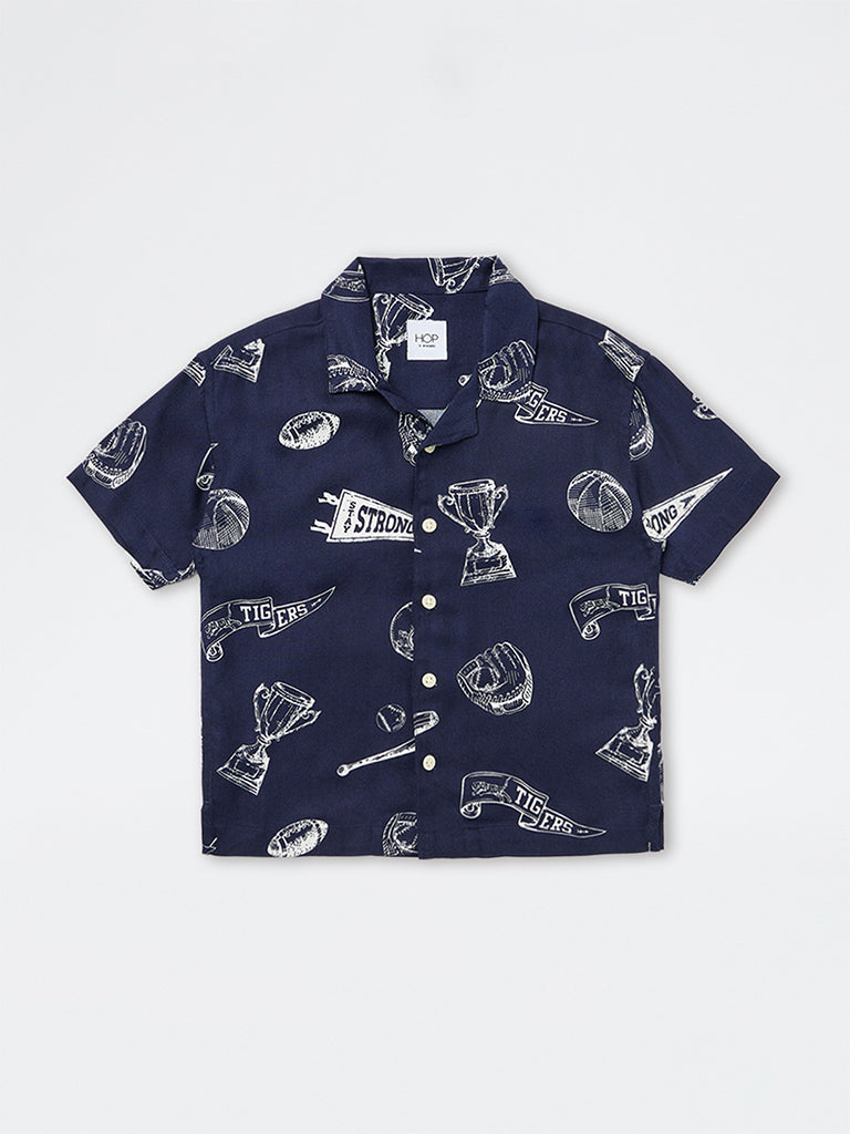 HOP Kids Boys Navy Printed Resort-Fit Shirt