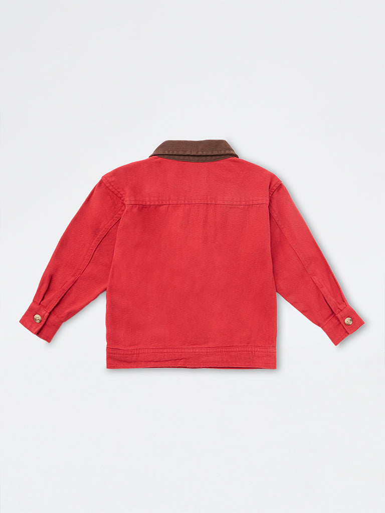 HOP Kids Boys Red Embroidered Denim Jacket