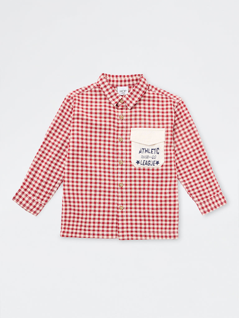 HOP Kids Boys Red Checkered Cotton Shirt