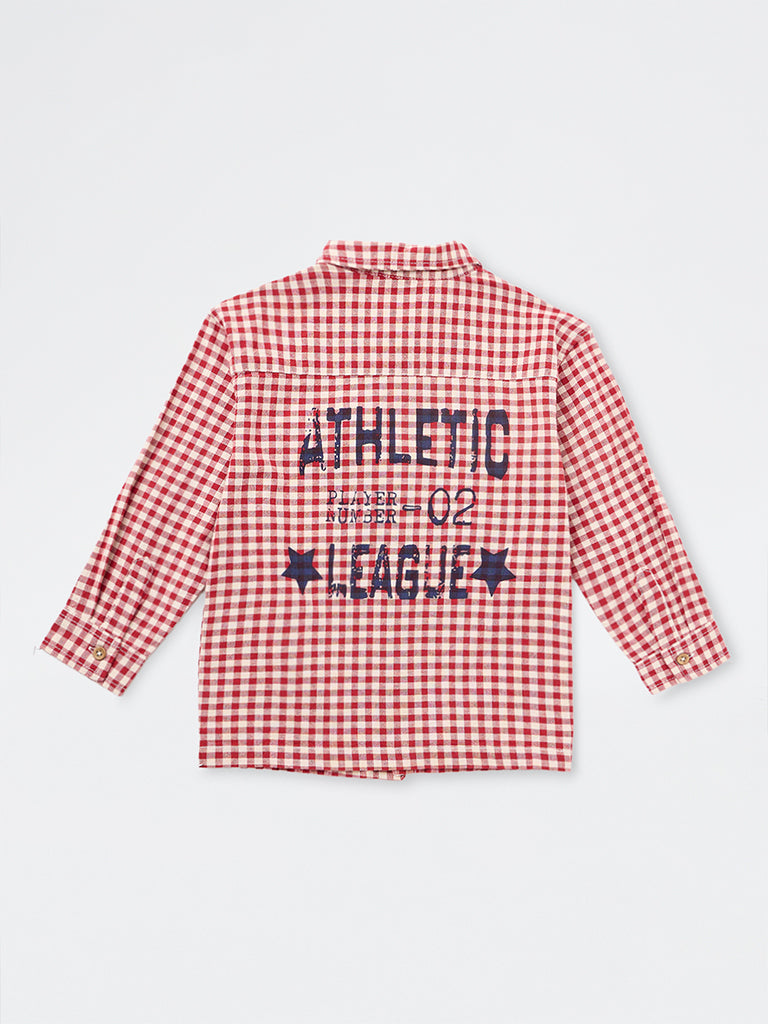 HOP Kids Boys Red Checkered Cotton Shirt