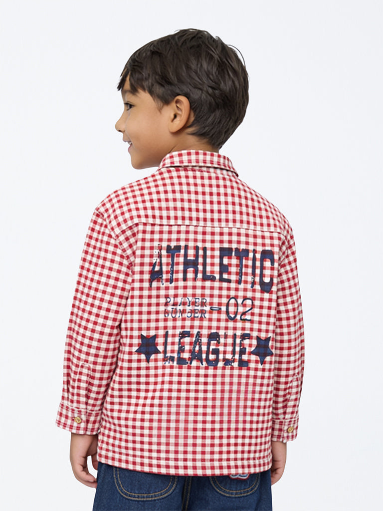 HOP Kids Boys Red Checkered Cotton Shirt