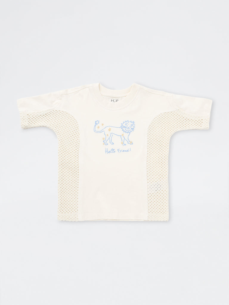 HOP Kids Boys Off-White Embroidered Cotton T-Shirt