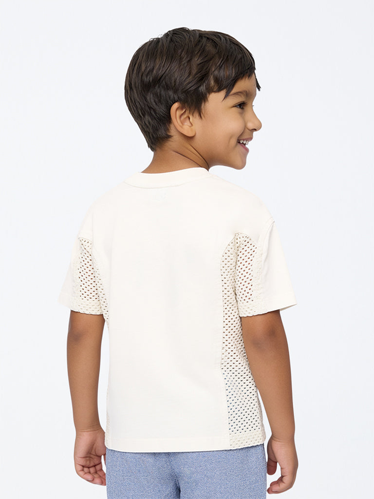 HOP Kids Boys Off-White Embroidered Cotton T-Shirt