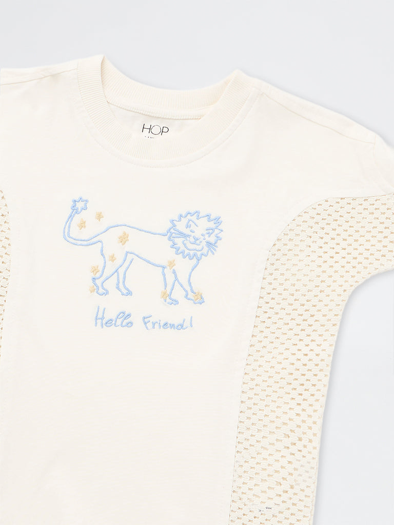 HOP Kids Boys Off-White Embroidered Cotton T-Shirt