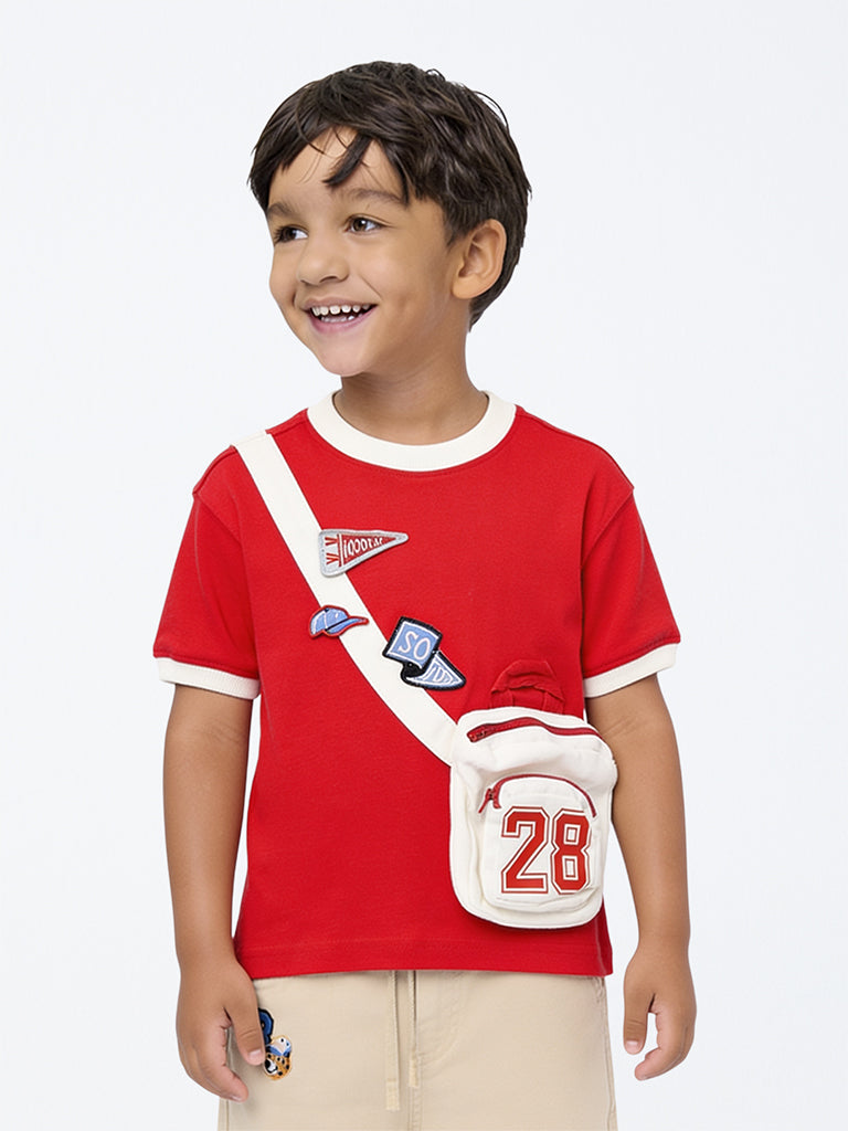 HOP Kids Boys Red Sling-Bag Style Cotton T-Shirt