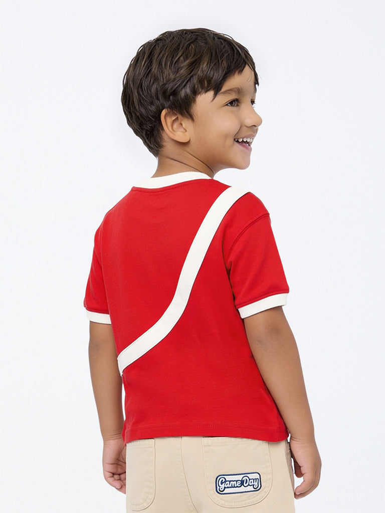 HOP Kids Boys Red Sling-Bag Style Cotton T-Shirt