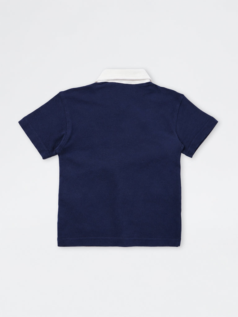 HOP Kids Boys Navy Waist-Bag Style Cotton Polo T-Shirt