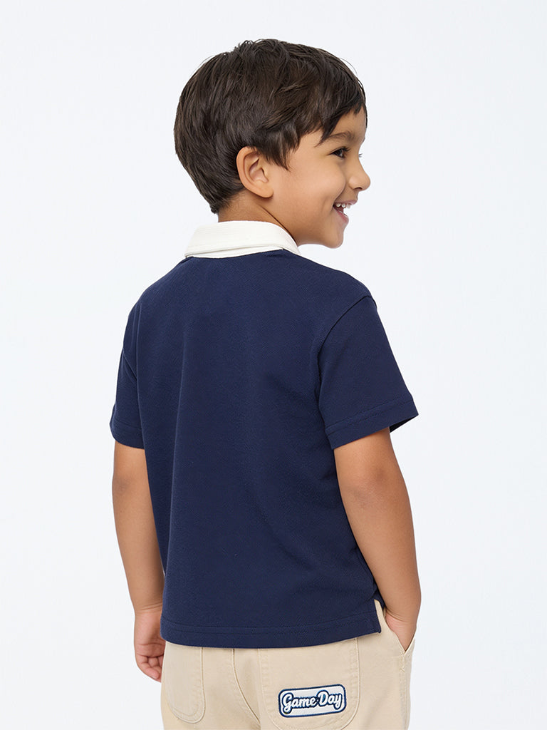 HOP Kids Boys Navy Waist-Bag Style Cotton Polo T-Shirt