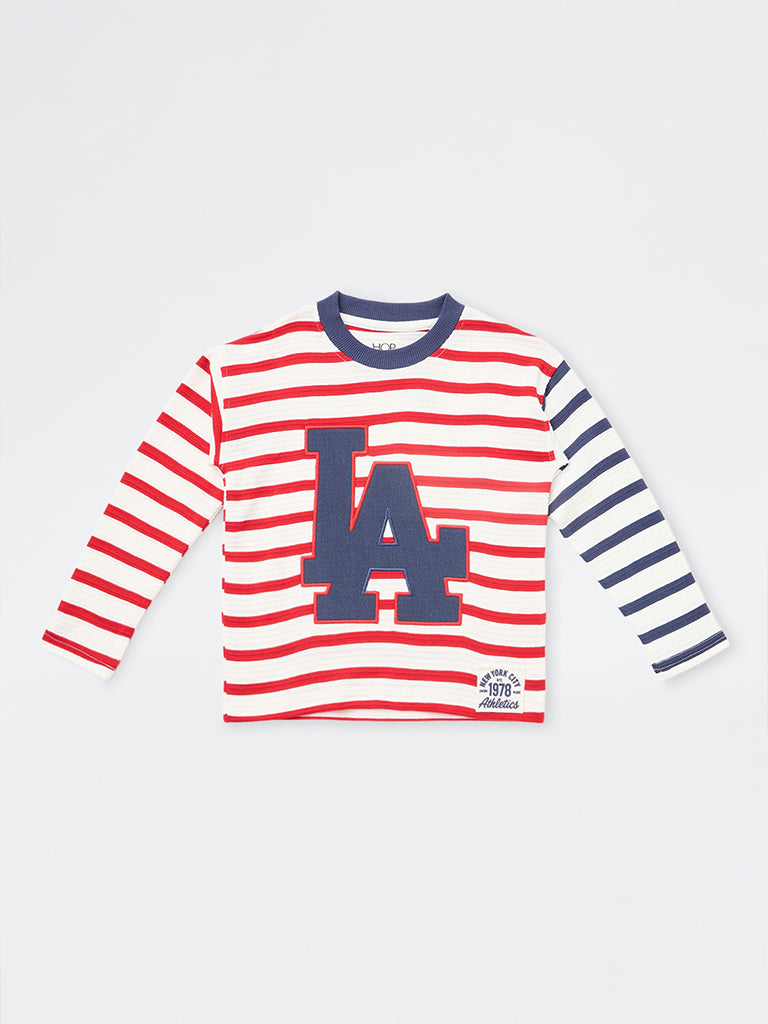 HOP Kids Boys Multicolour Striped Cotton T-Shirt