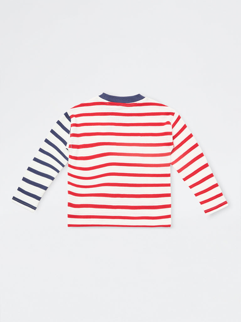 HOP Kids Boys Multicolour Striped Cotton T-Shirt