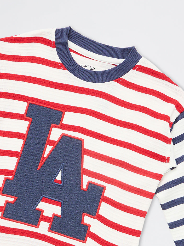 HOP Kids Boys Multicolour Striped Cotton T-Shirt