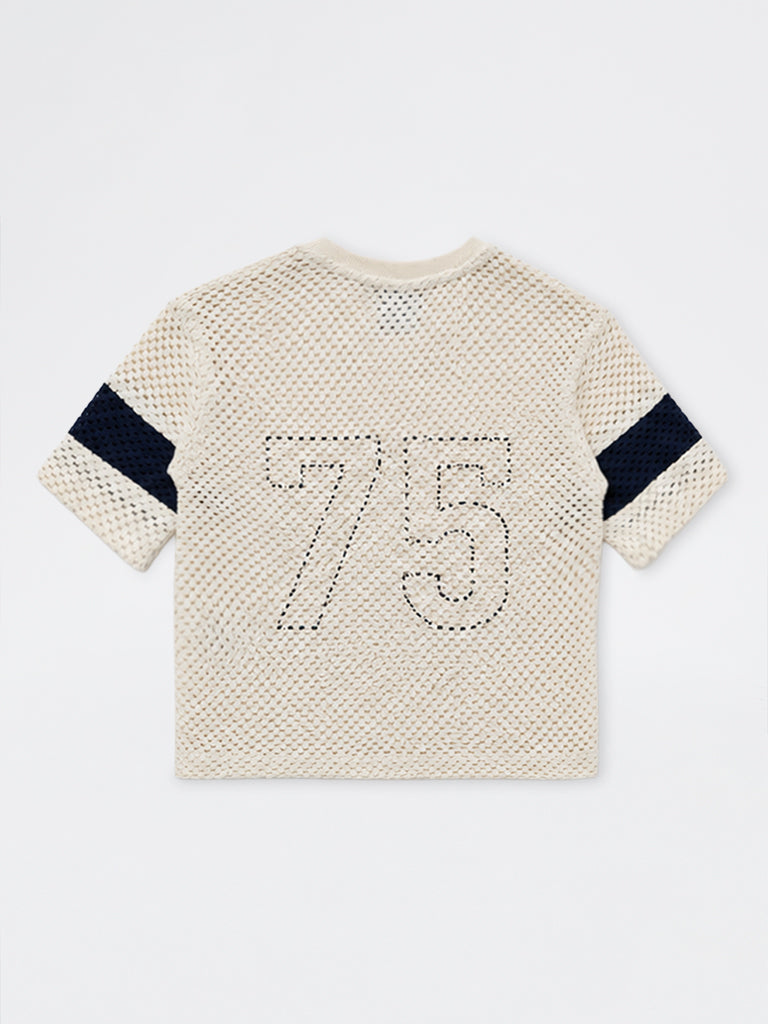 HOP Kids Boys Off-White Numerical Design Cotton-Blend Mesh T-Shirt