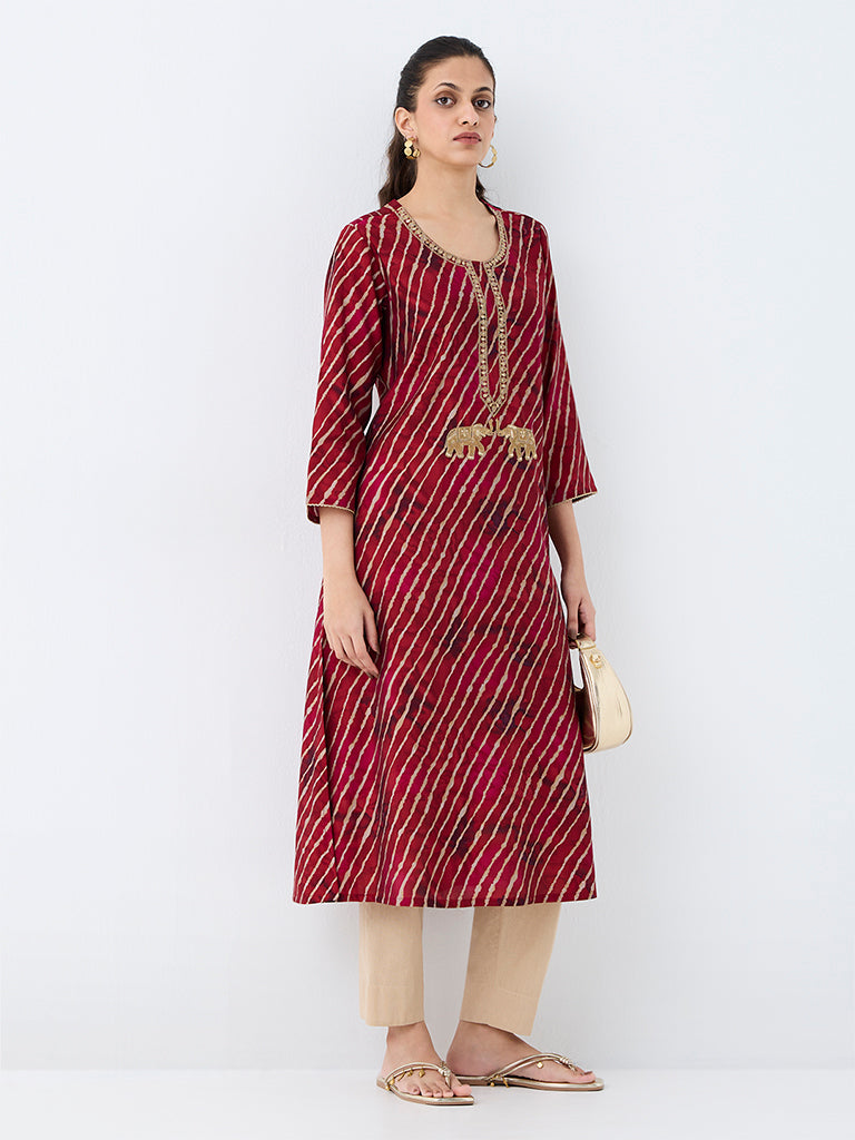 Utsa Red Printed A-Line Kurta
