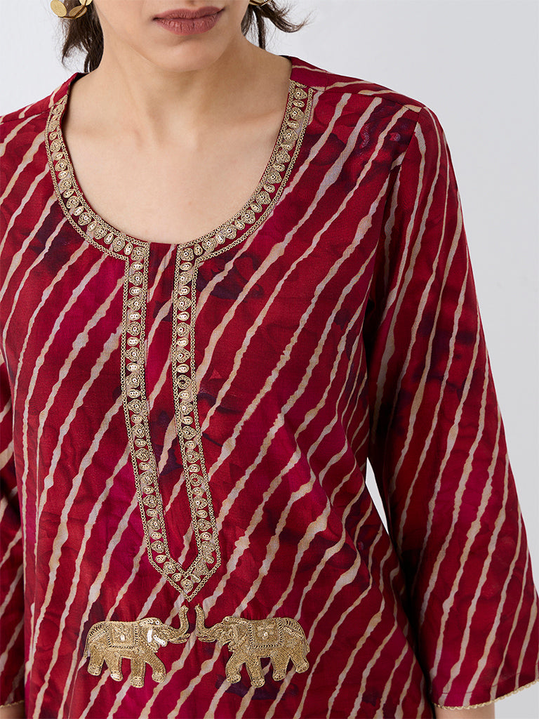 Utsa Red Printed A-Line Kurta