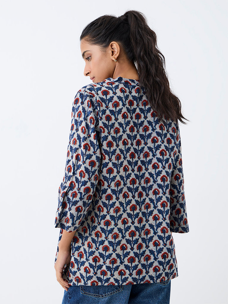 Utsa Light Blue Floral Printed Tunic