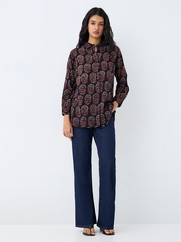 Utsa Black Floral Printed Tunic