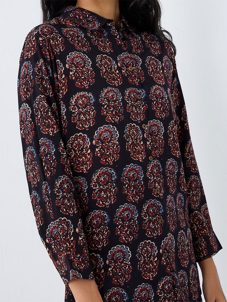 Utsa Black Floral Printed Tunic