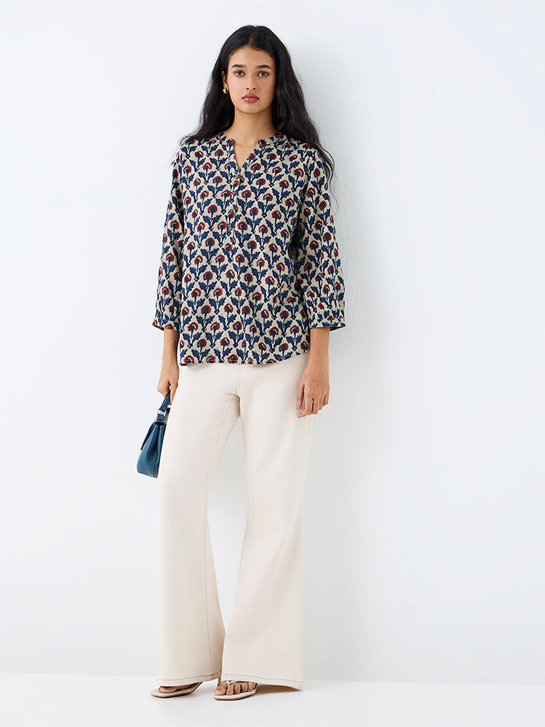 Utsa Blue Floral Printed Tunic