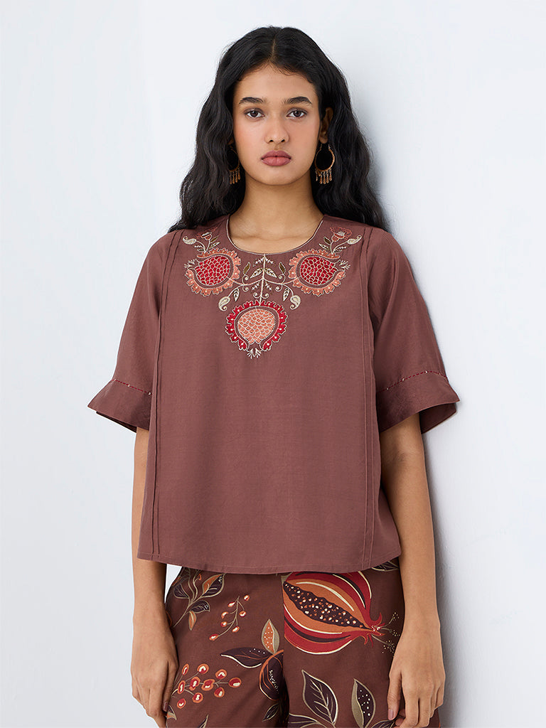 Utsa Brown Anar Embroidered Tunic