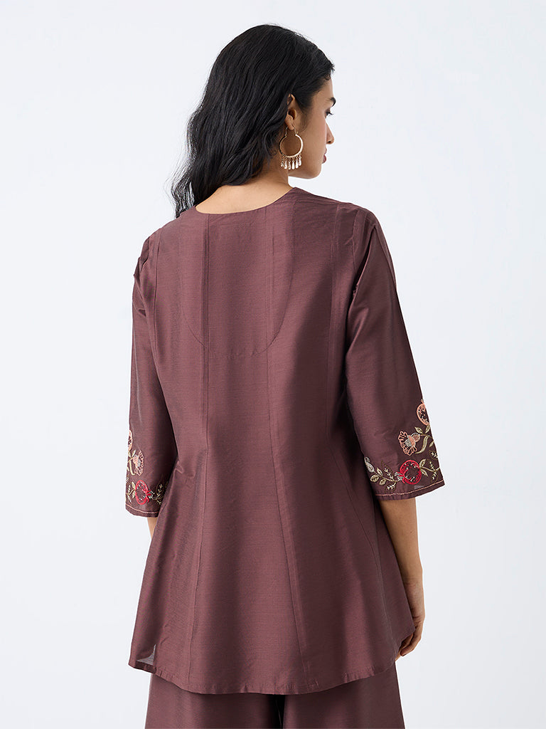 Utsa Brown Floral Embroidered Kurti