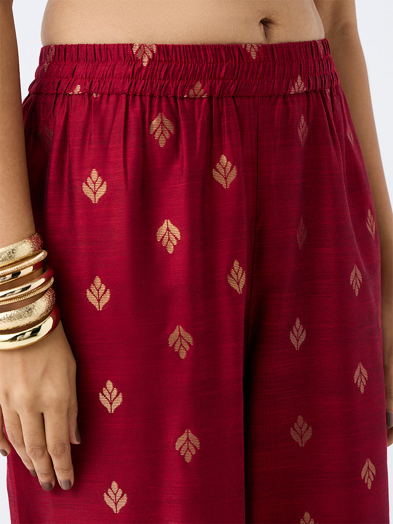 Utsa Red Zari Embroidered Pants