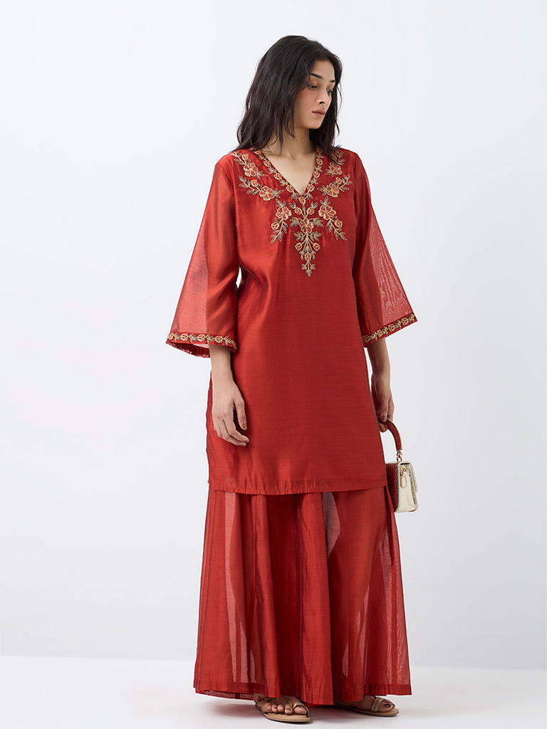 Utsa Orange Solid Palazzos