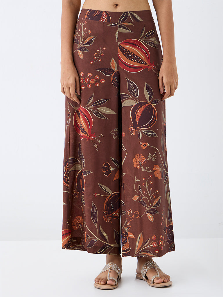 Utsa Brown Anar Printed Pants