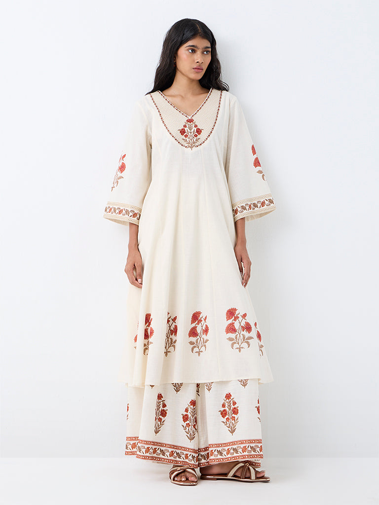 Utsa Off-White Floral Printed Cotton Sharara