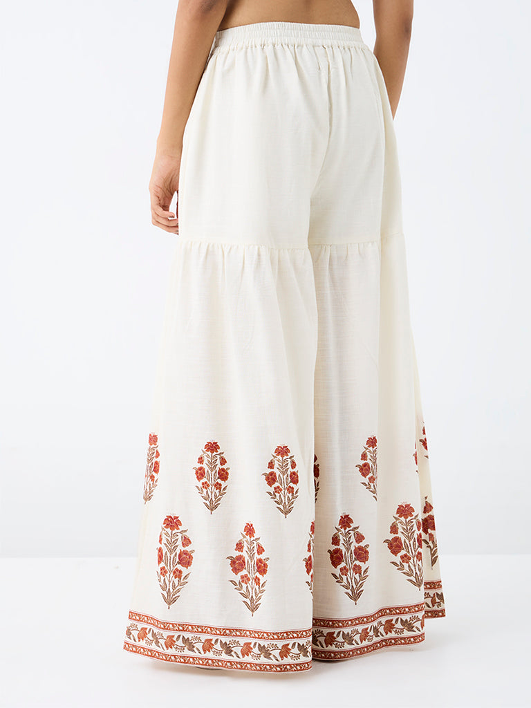 Utsa Off-White Floral Printed Cotton Sharara