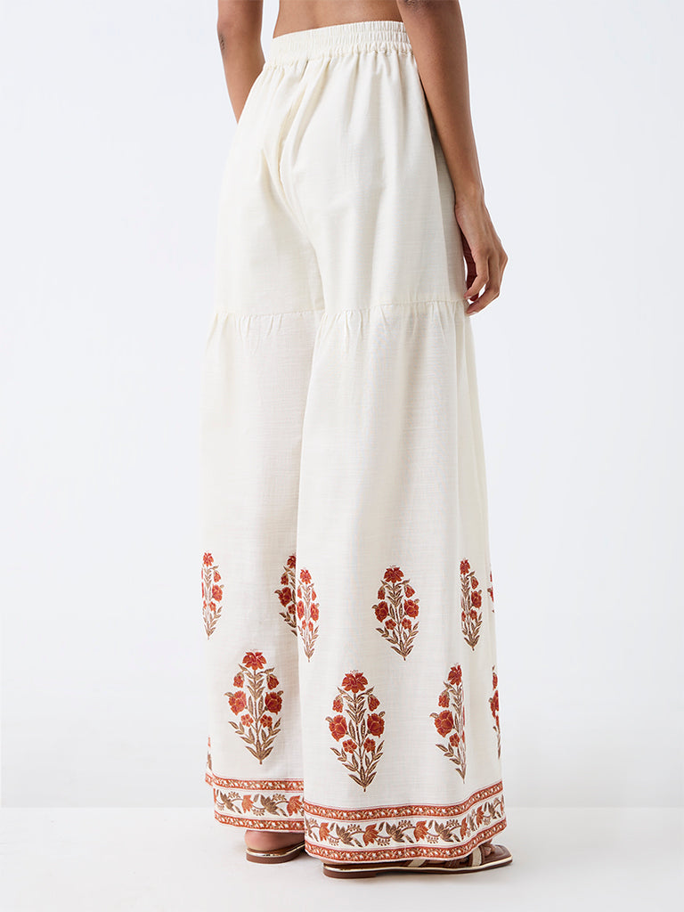 Utsa Off-White Floral Printed Cotton Sharara