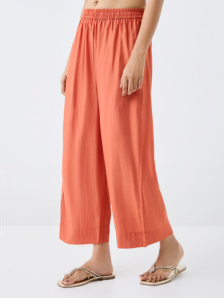 Utsa Orange Solid Pants