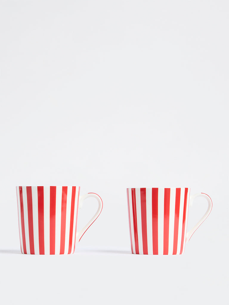 Westside Home Red Stripe Pattern Xmas Mugs - Set of 2