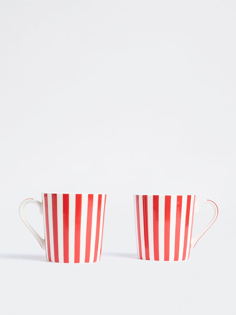 Westside Home Red Stripe Pattern Xmas Mugs - Set of 2