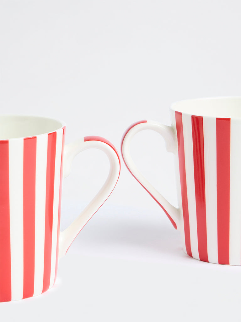 Westside Home Red Stripe Pattern Xmas Mugs - Set of 2