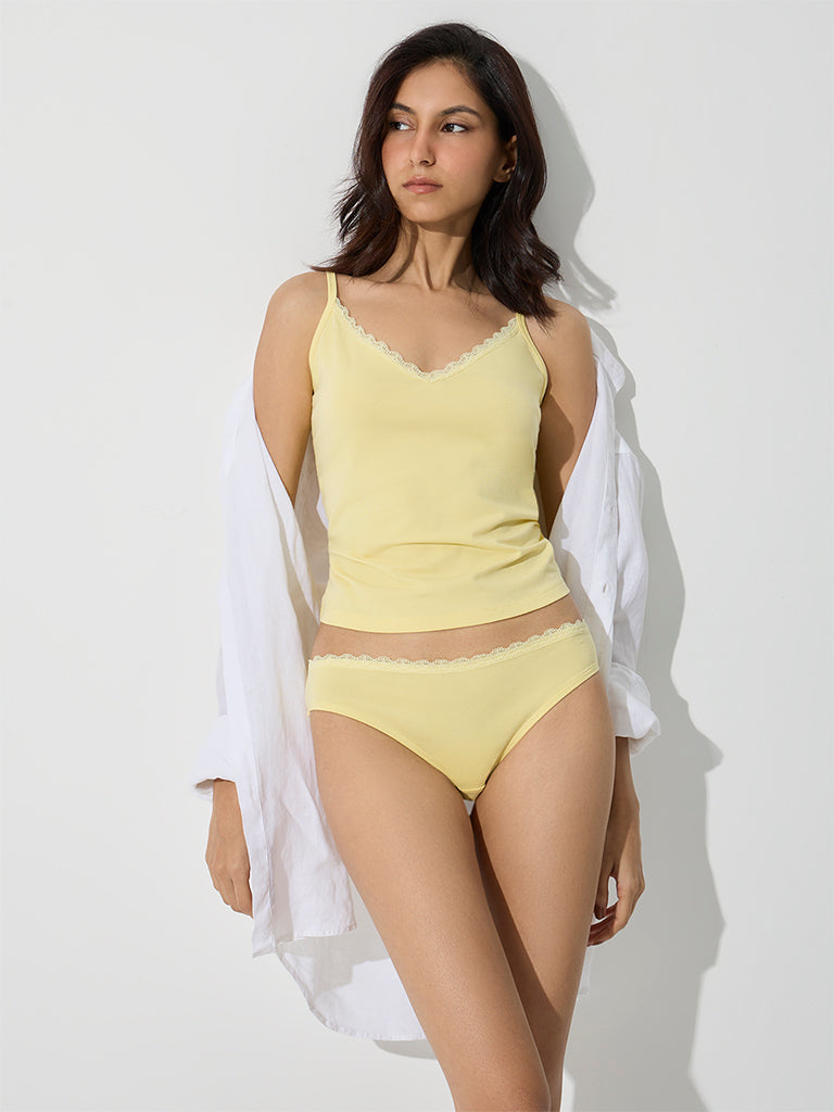 Superstar Yellow Lace-Detail Cotton-Blend Low-Rise Briefs - Pack of 2