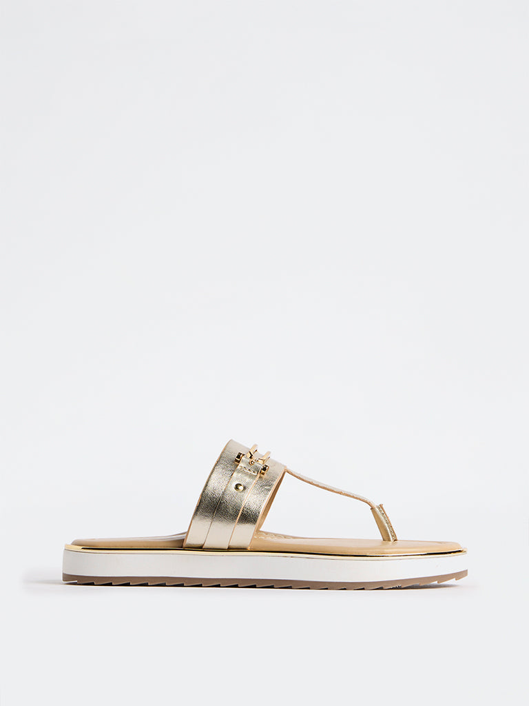 LUNA BLU Gold Saddle-Detail Thong-Strap Sandals