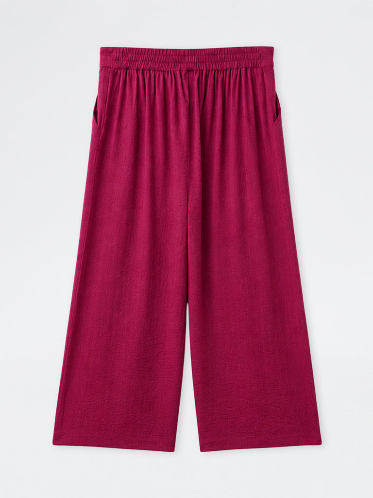 Gia Magenta Solid High-Rise Trousers