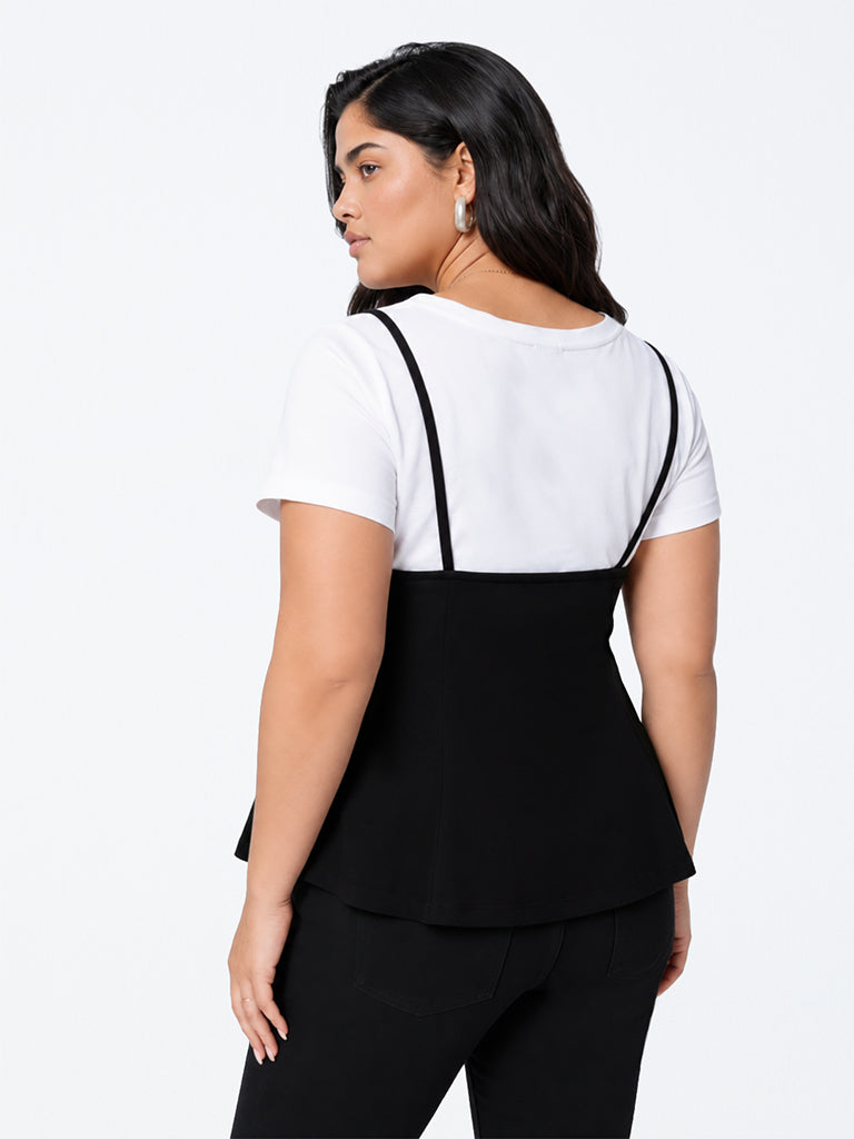 Gia Black and White Layered-Design Cotton Top