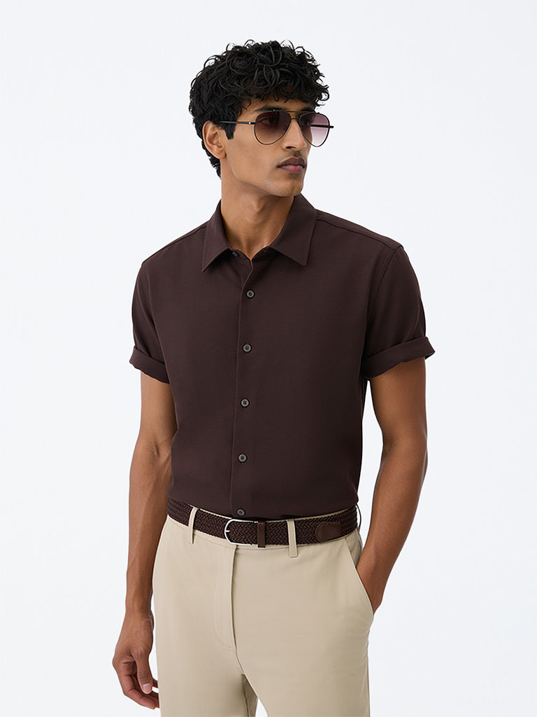 Ascot Dark Brown Solid Relaxed-Fit Shirt