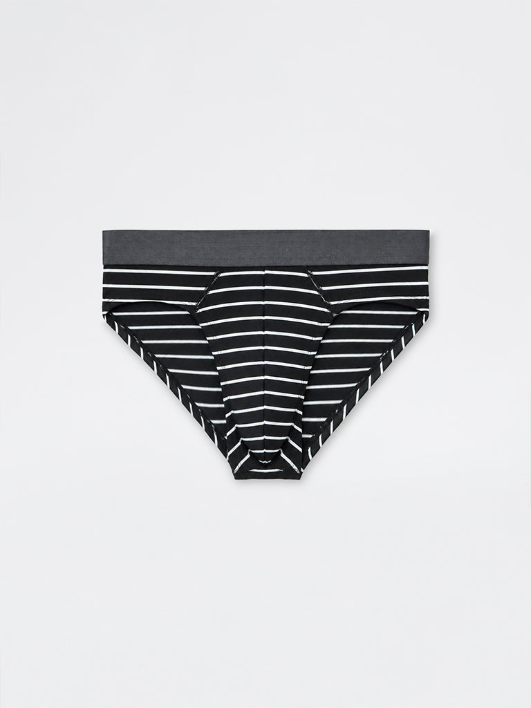 WES Lounge Black Striped Relaxed-Fit Cotton-Blend Briefs - Pack of 3