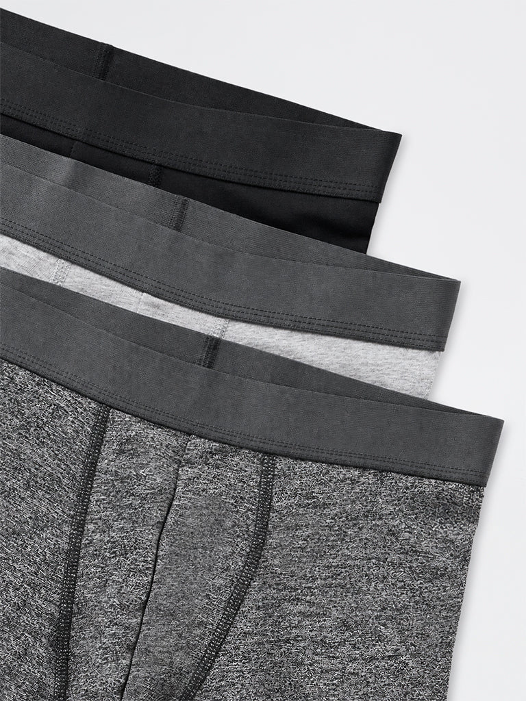 WES Lounge Grey Melange Relaxed-Fit Cotton-Blend Trunks -Pack of 3