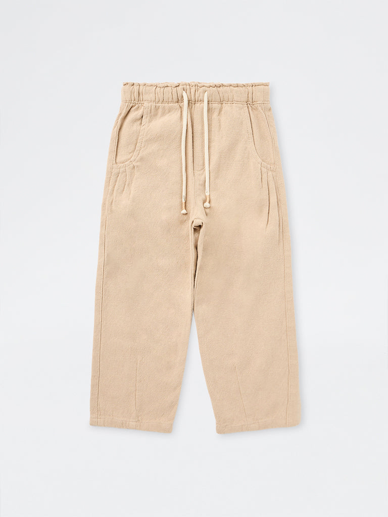 HOP Kids Boys Beige Solid Mid-Rise Cotton Trousers