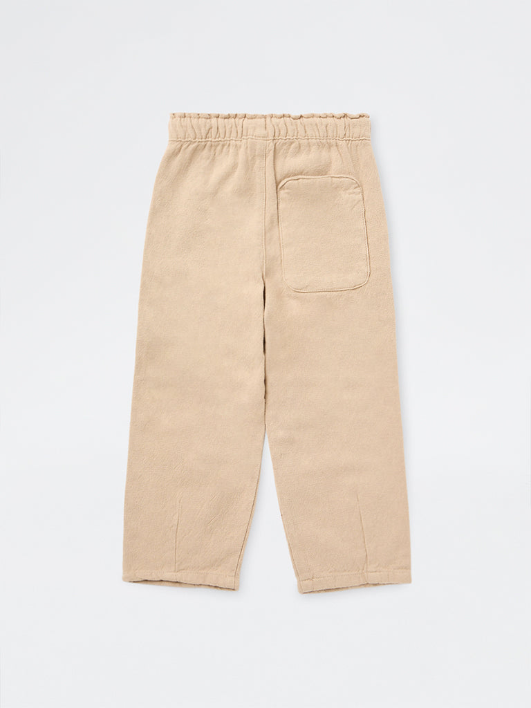 HOP Kids Boys Beige Solid Mid-Rise Cotton Trousers
